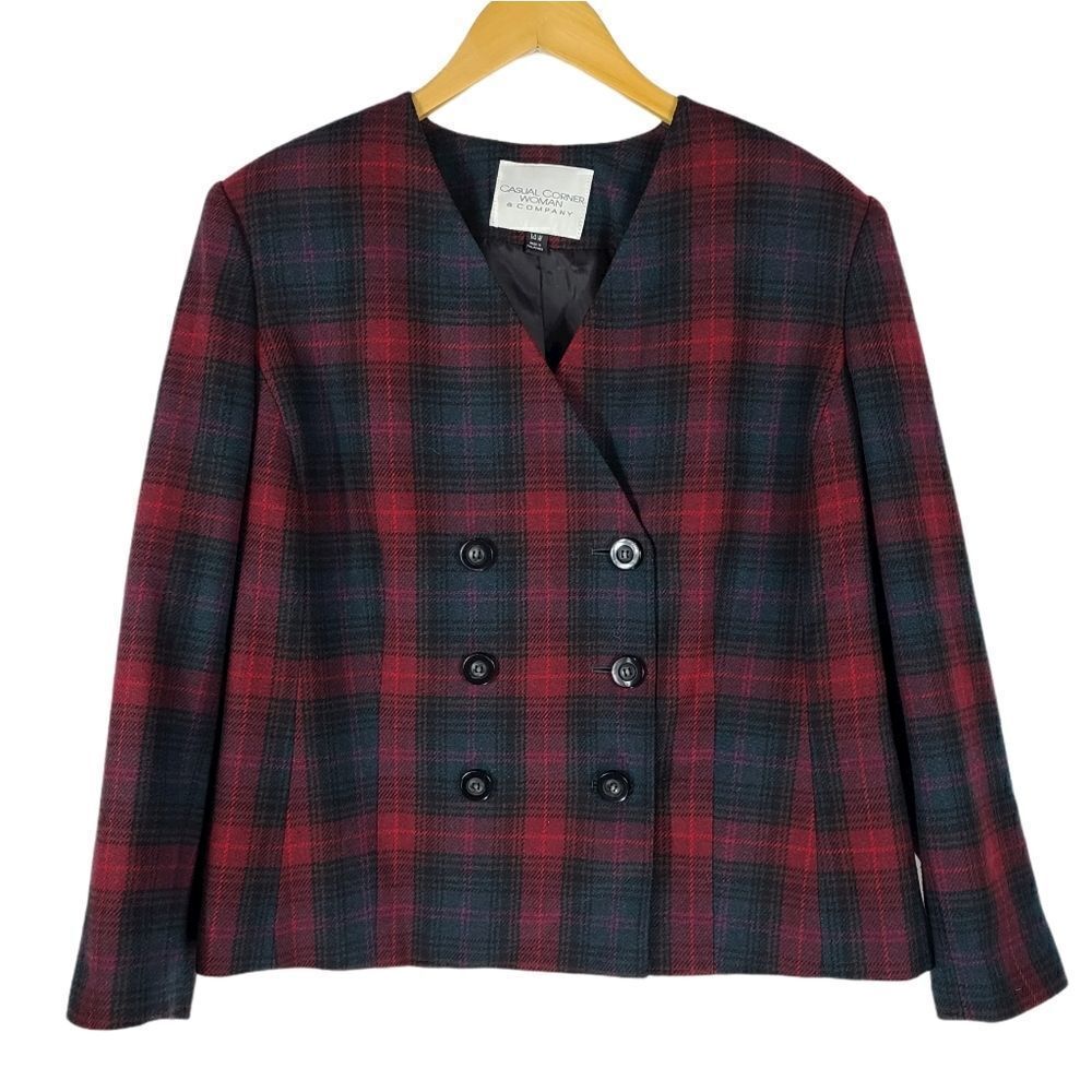 Casual Corner Vintage Red & Green Plaid Blazer
